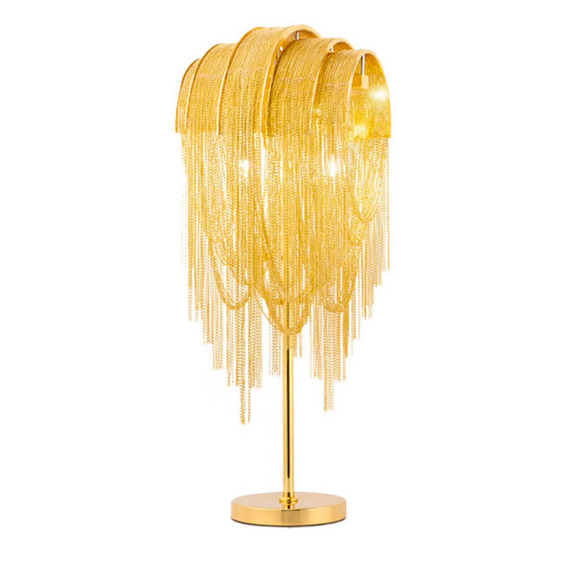 Nordic-postmodern-bedroom-tassel-aluminum-chain-table-lamp-front-view-white | Feyran