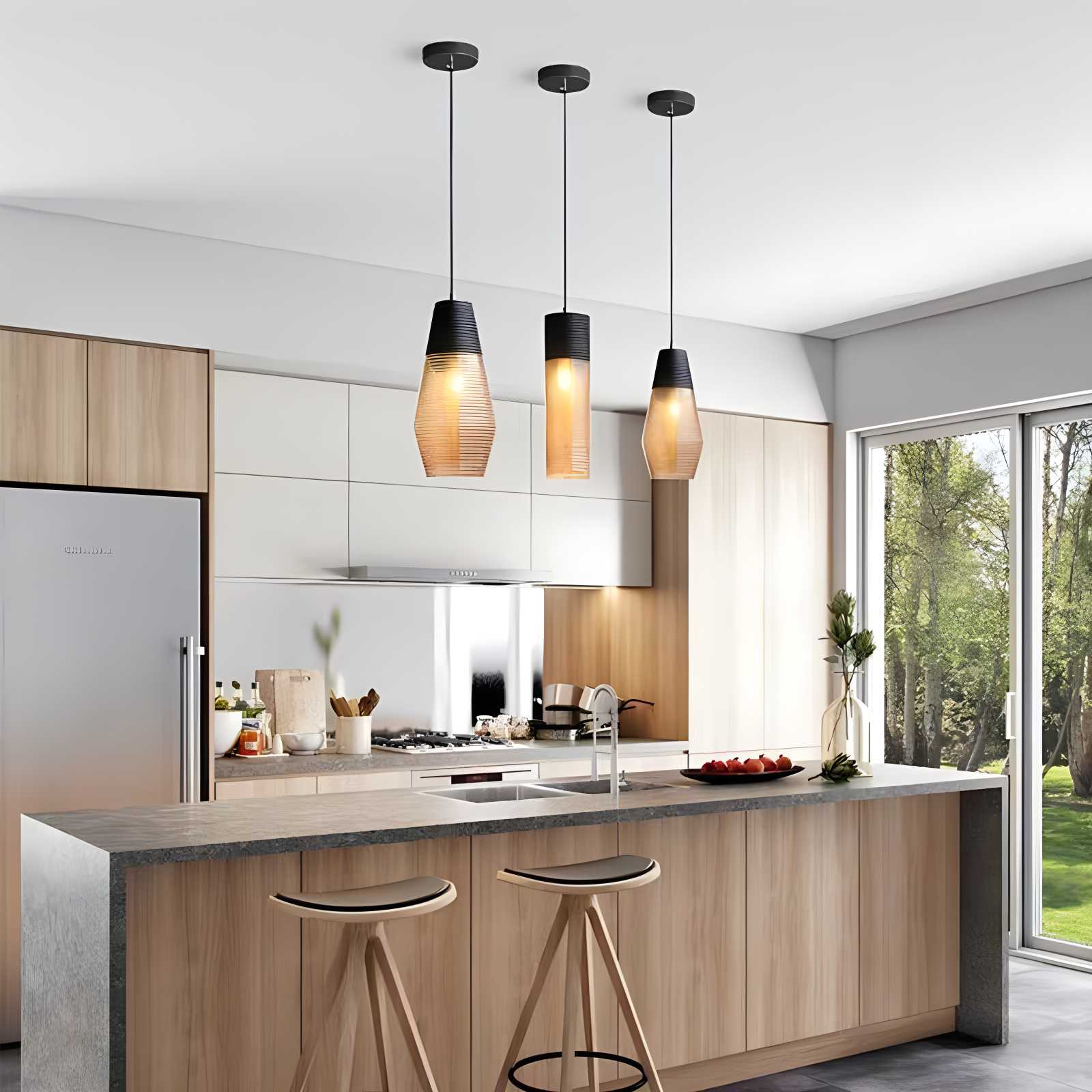 Feyran Industrial Style Glass Pendant Light for Kitchen