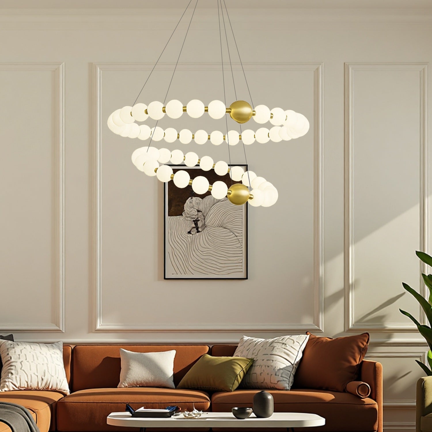 Opulent Two Tier Round Pearl Chandelier ch399 20250704 Feyran