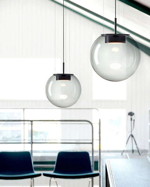 Modern Orbis Handblown Smoke Glass LED Pendant Lamp with Metal Fixture