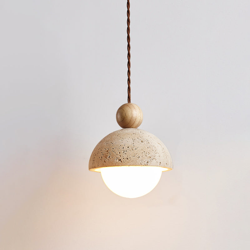 Palermo Travertine Glass Wood Pendant Light - Modern Elegant Ceiling Fixture