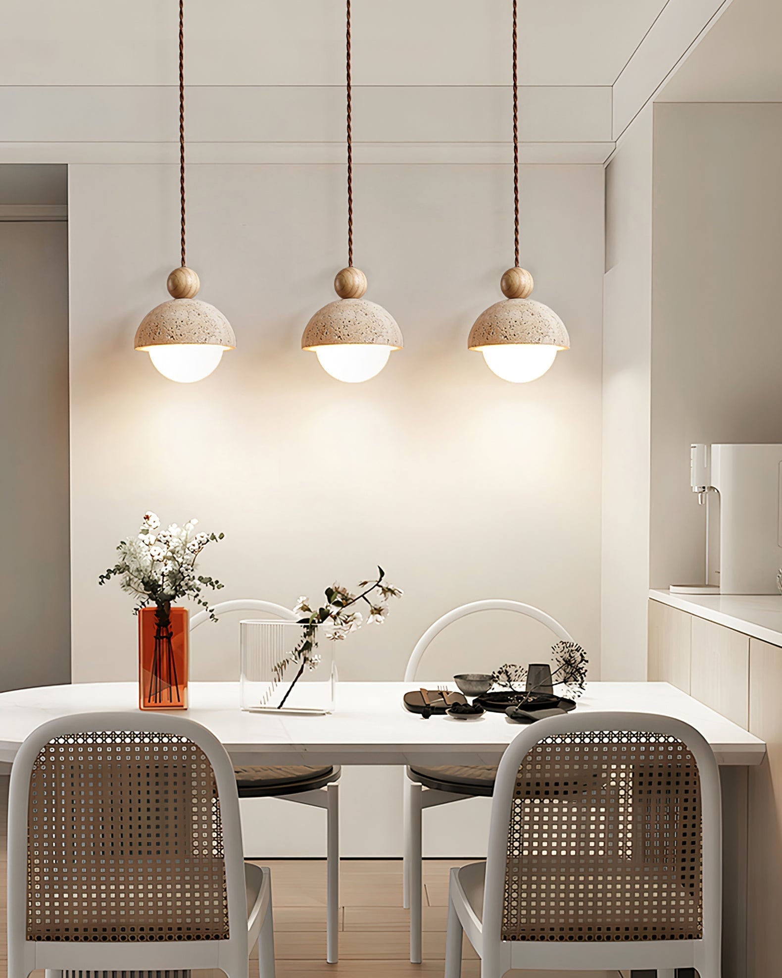 Palermo Travertine Glass Wood Pendant Light - Modern Elegant Ceiling Fixture