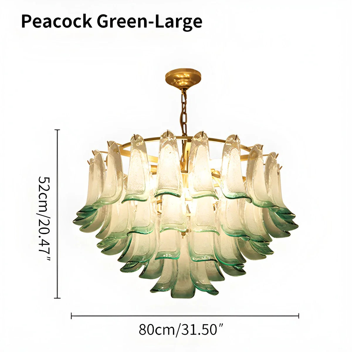 Feyran Gold Tiered Green Glass Chandelier for High Ceiling