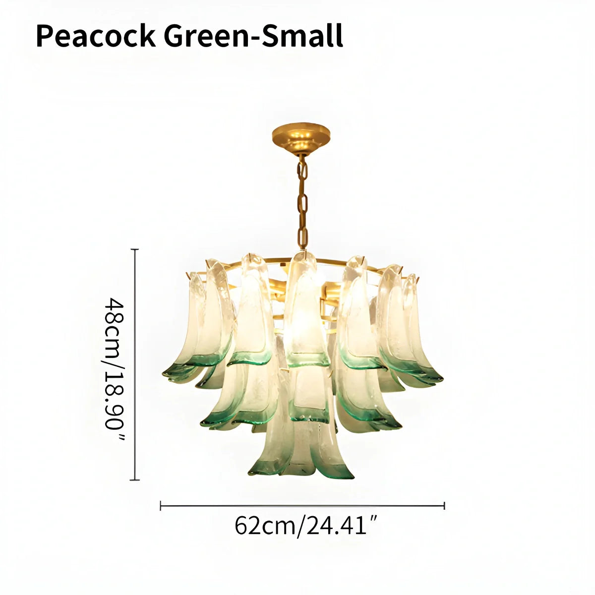 Feyran Gold Tiered Green Glass Chandelier for High Ceiling