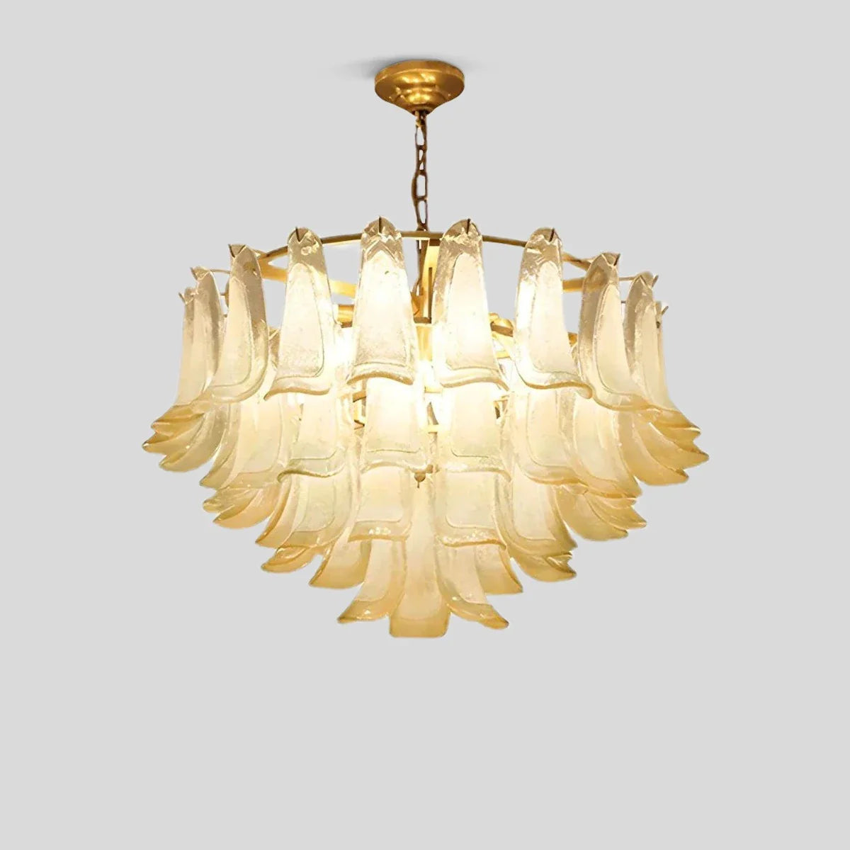 Feyran Gold Tiered Green Glass Chandelier for High Ceiling
