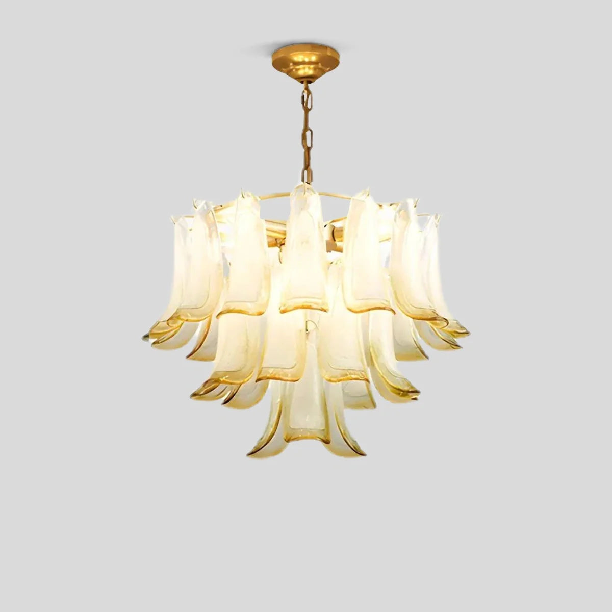 Feyran Gold Tiered Green Glass Chandelier for High Ceiling