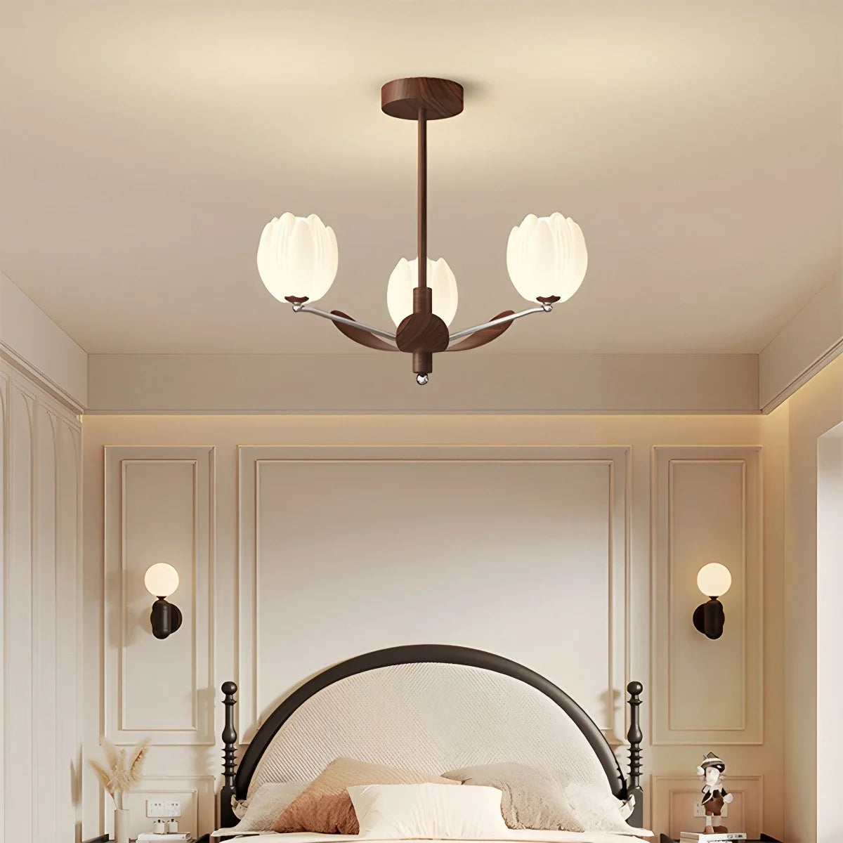 Feyran Retro Walnut Color Flower Chandelier for Living Room