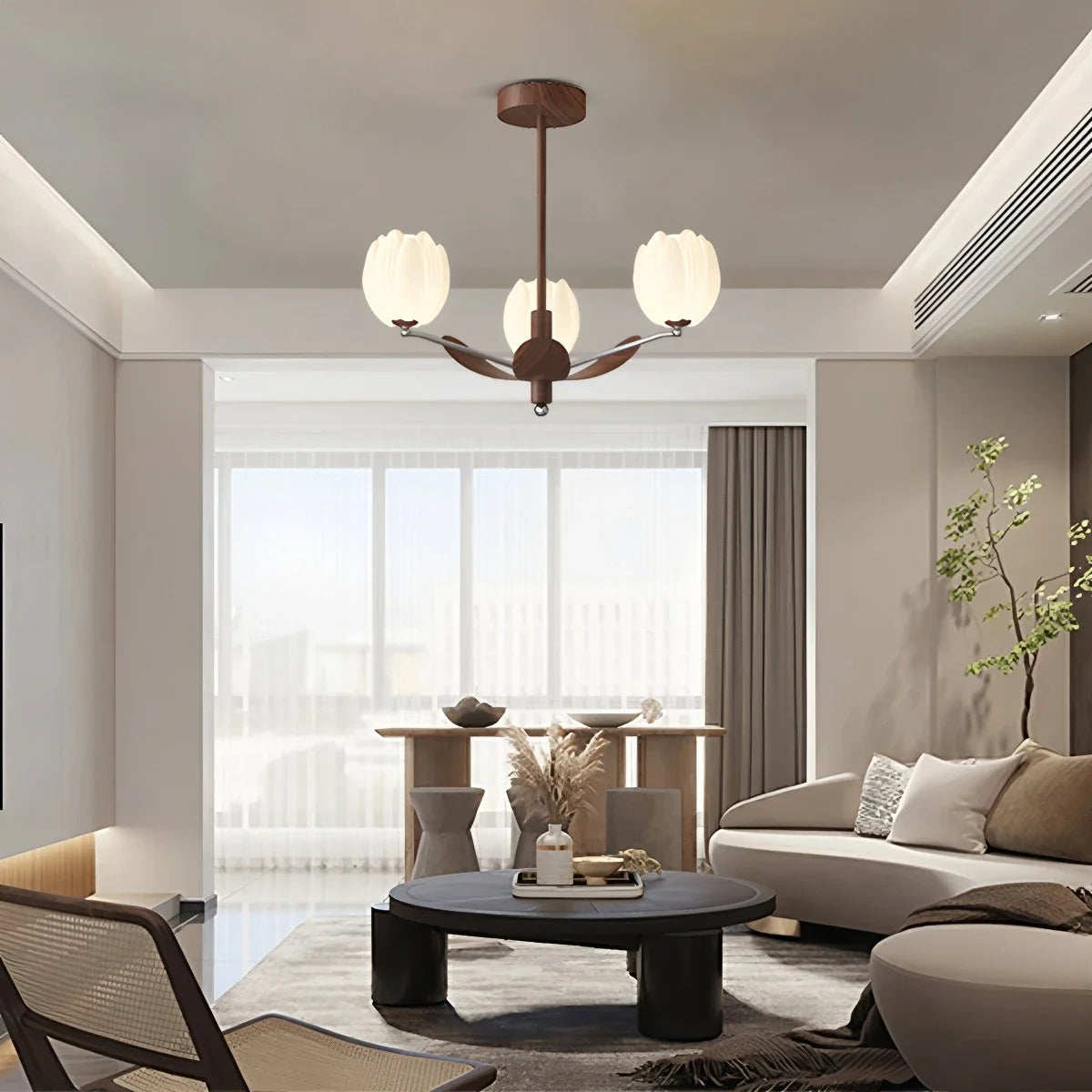 Feyran Retro Walnut Color Flower Chandelier for Living Room