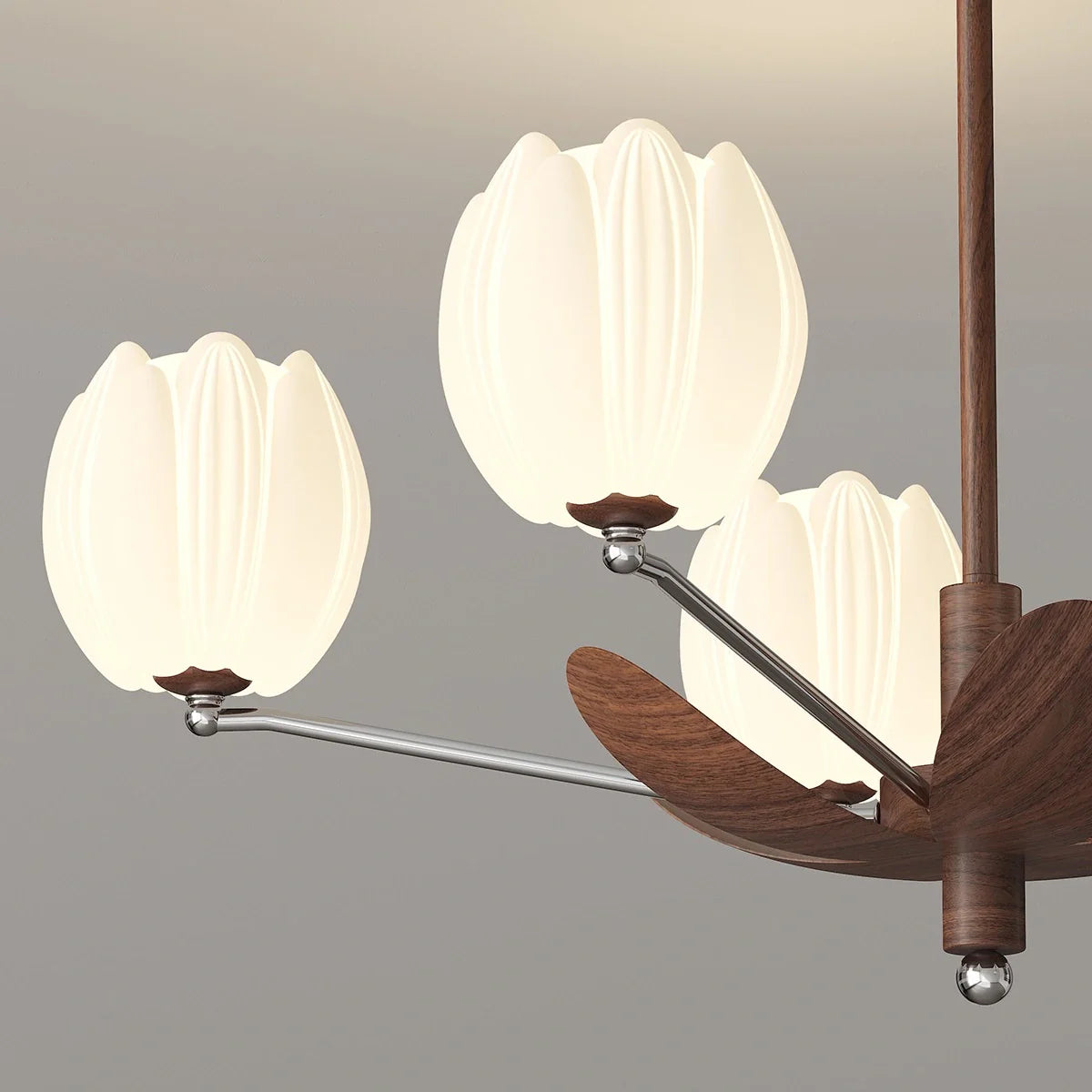 Feyran Retro Walnut Color Flower Chandelier for Living Room