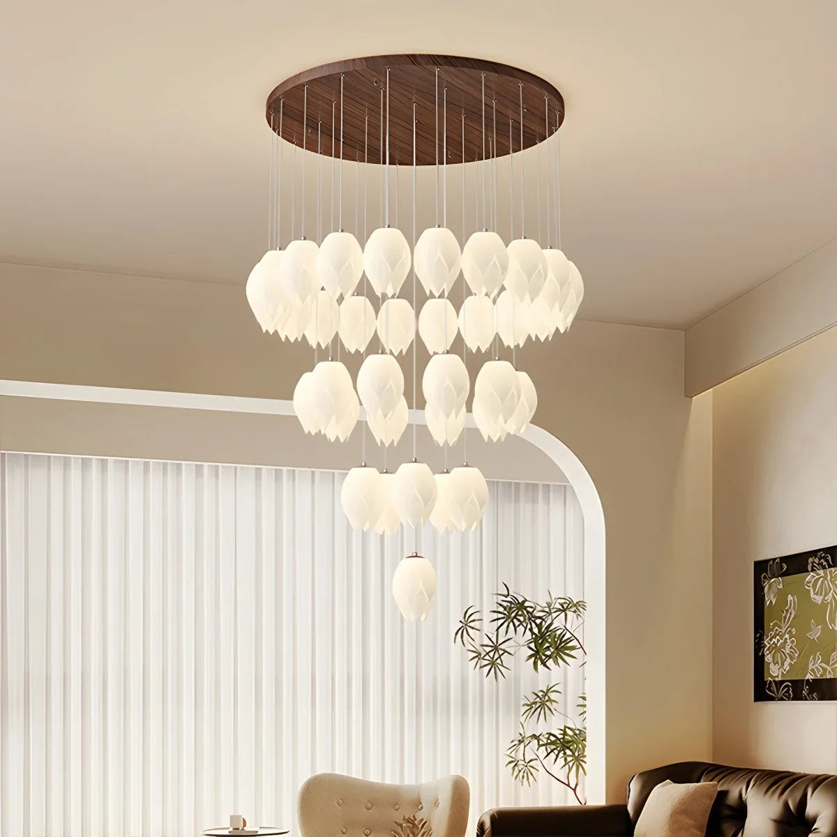 Feyran Cream Tulip Long Pendant Chandelier for Staircase