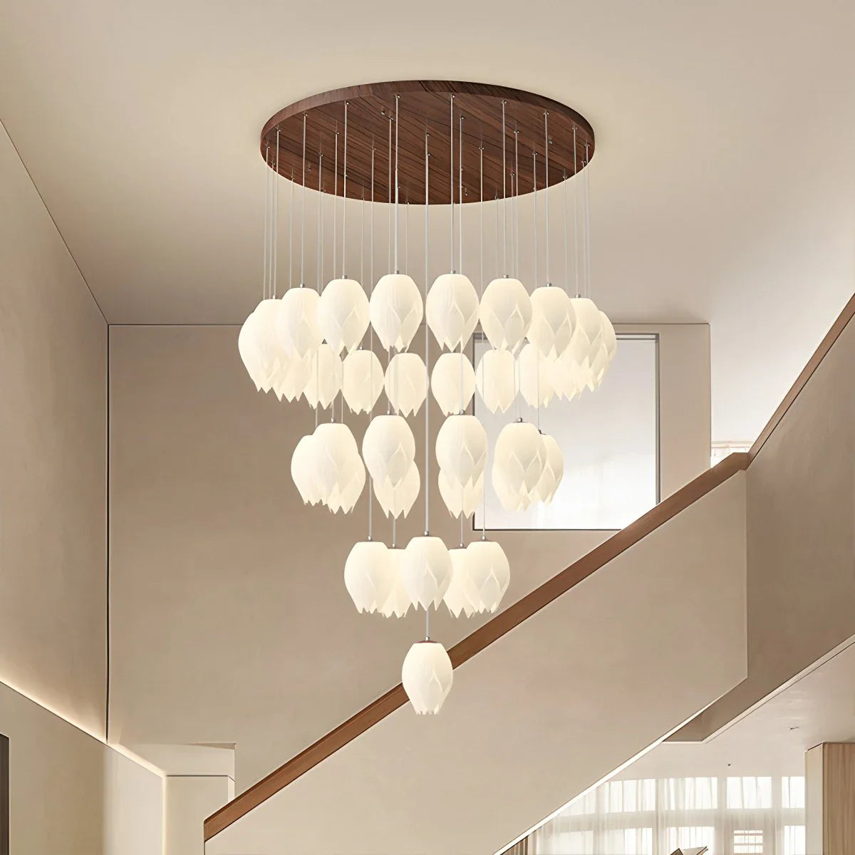 Feyran Cream Tulip Long Pendant Chandelier for Staircase