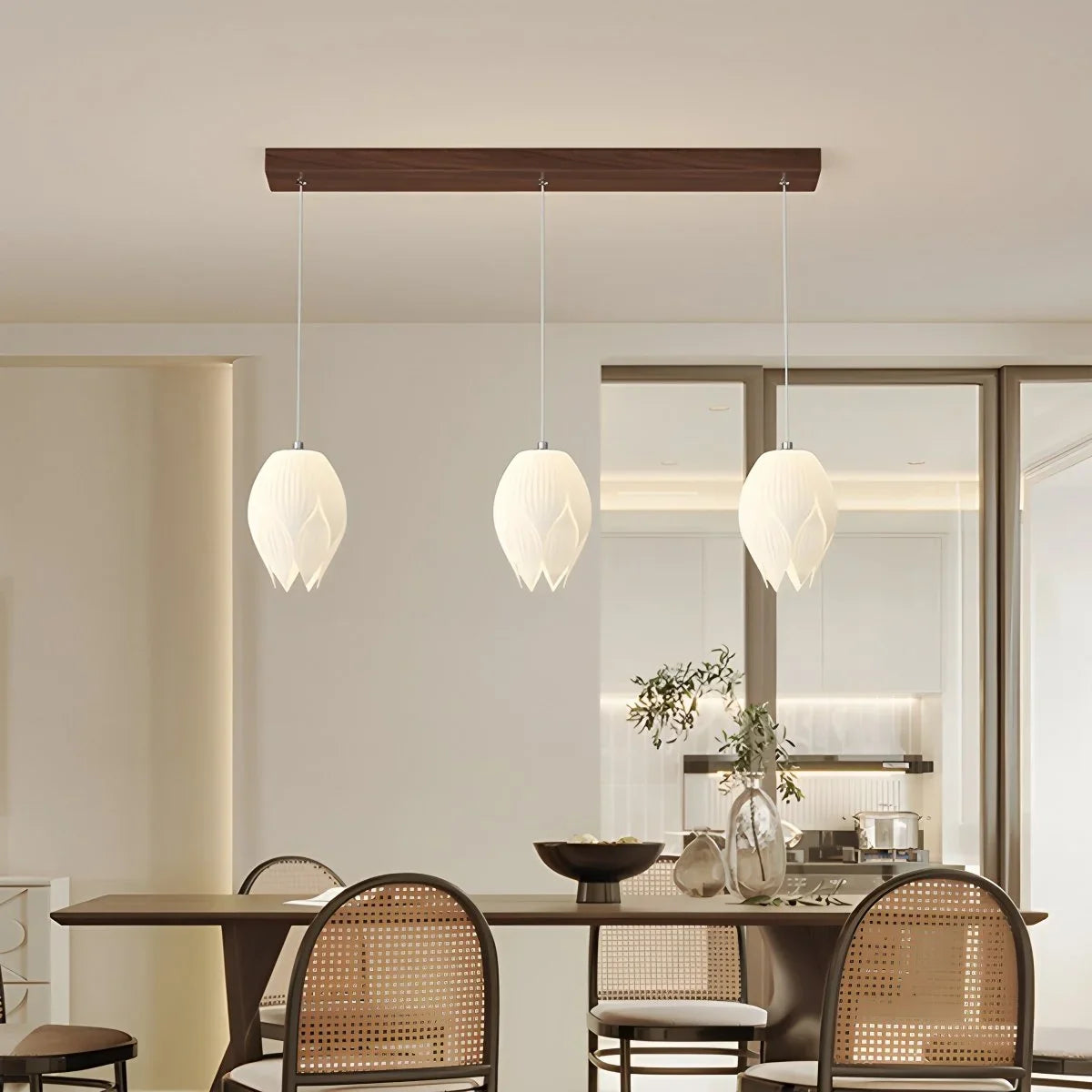 Feyran Cream Tulip Long Pendant Chandelier for Staircase