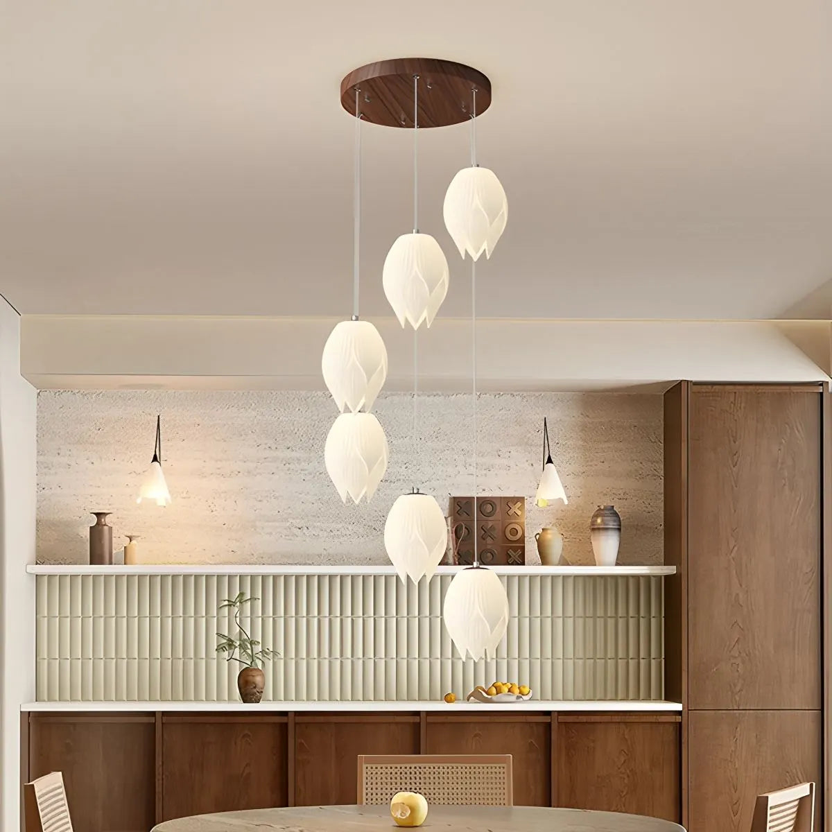 Feyran Cream Tulip Long Pendant Chandelier for Staircase