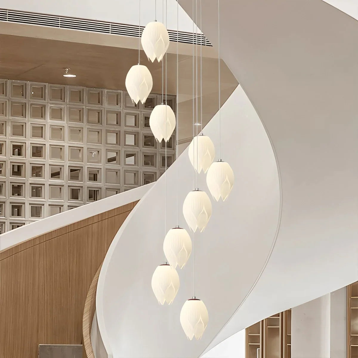 Feyran Cream Tulip Long Pendant Chandelier for Staircase