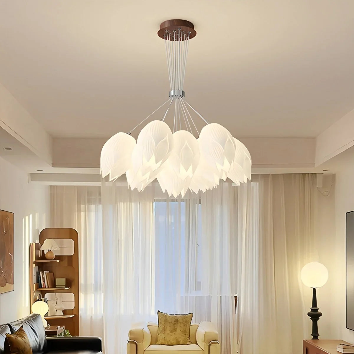 Feyran Cream Tulip Long Pendant Chandelier for Staircase