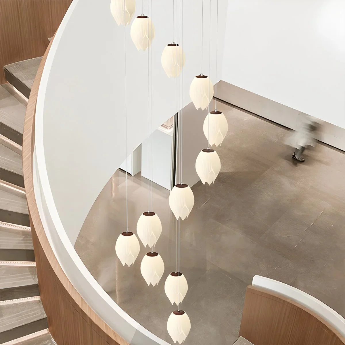 Feyran Cream Tulip Long Pendant Chandelier for Staircase