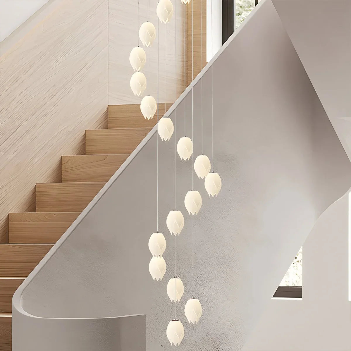 Feyran Cream Tulip Long Pendant Chandelier for Staircase
