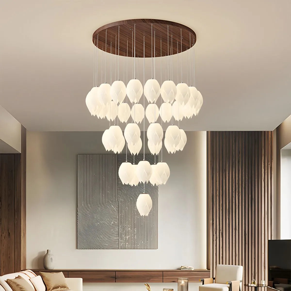 Feyran Cream Tulip Long Pendant Chandelier for Staircase