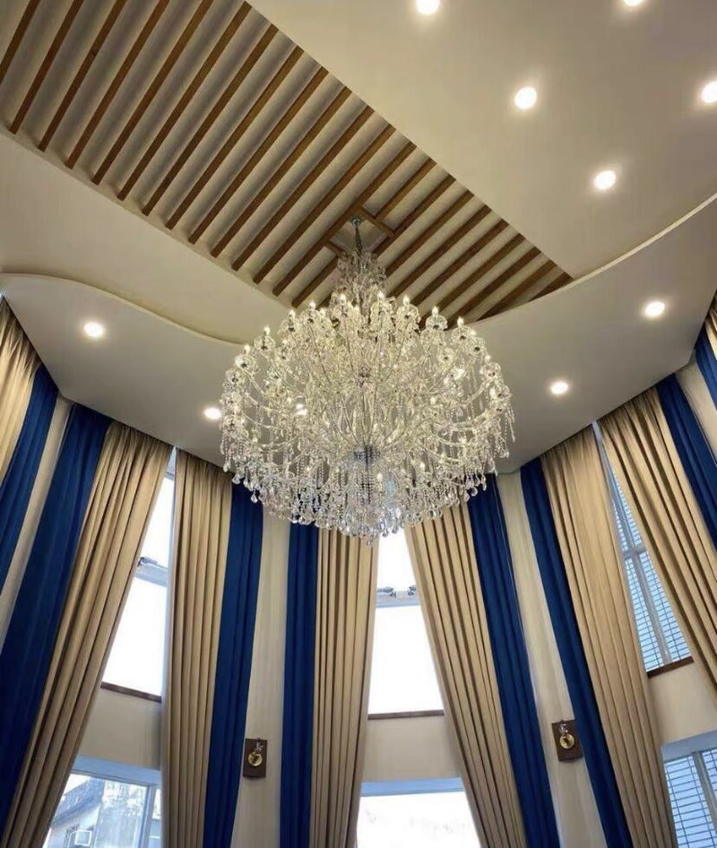 Oversized Luxury Traditional Gold/Chrome Candle Branch Crystal Chandelier for 2-story/Duplex Buildings