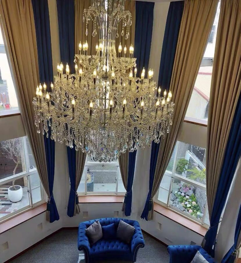 Oversized Luxury Traditional Gold/Chrome Candle Branch Crystal Chandelier for 2-story/Duplex Buildings