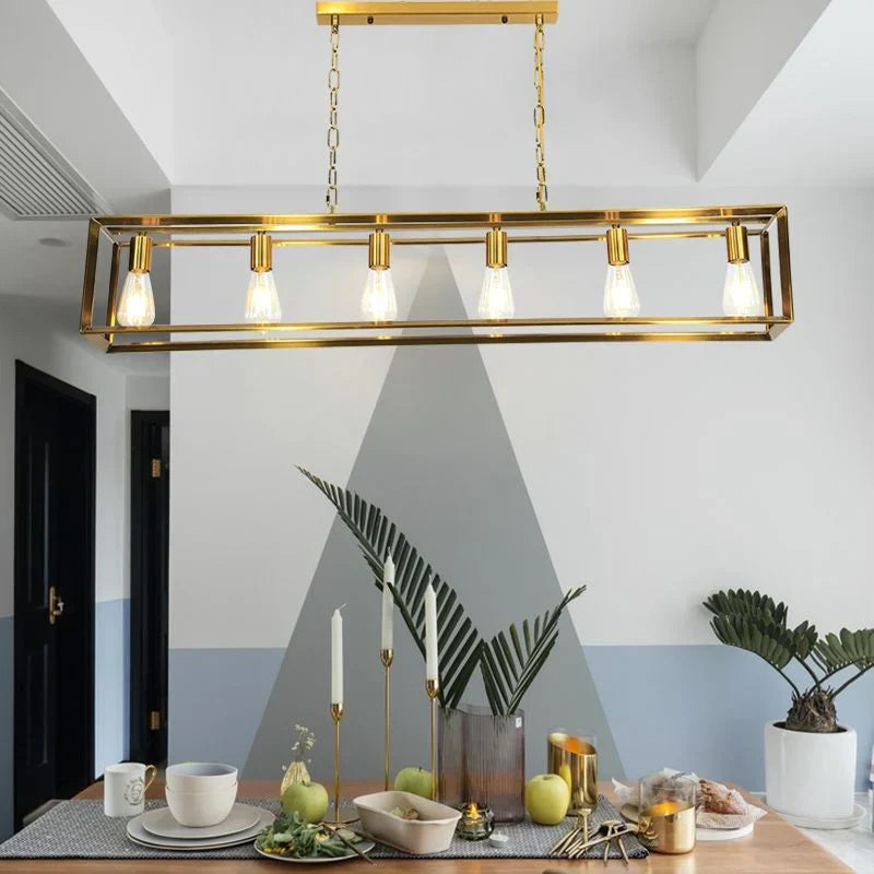 Feyran Rectangular Brass Pendant Lights for Dining Room
