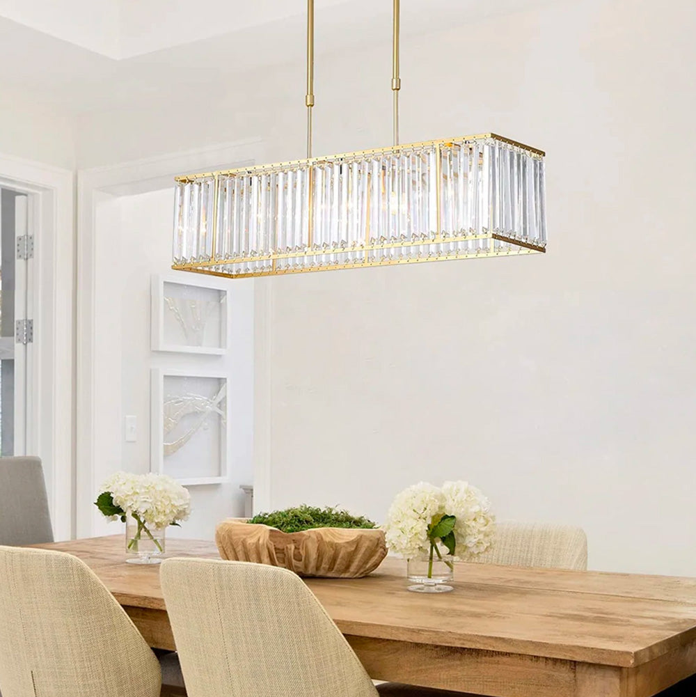 Rectangular Gold Frame Crystal Chandelier - Dining Room | Feyran