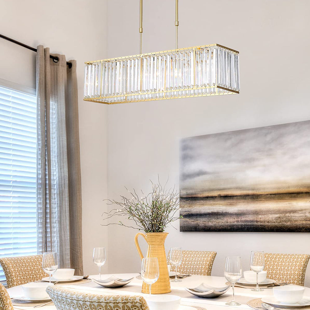 Rectangular Gold Frame Crystal Chandelier - Dining Room | Feyran