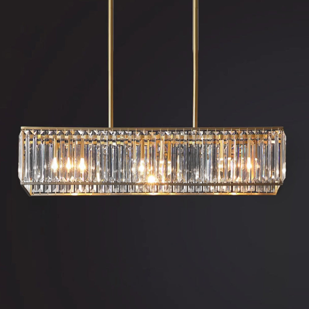 Rectangular Gold Frame Crystal Chandelier - Black Background | Feyran