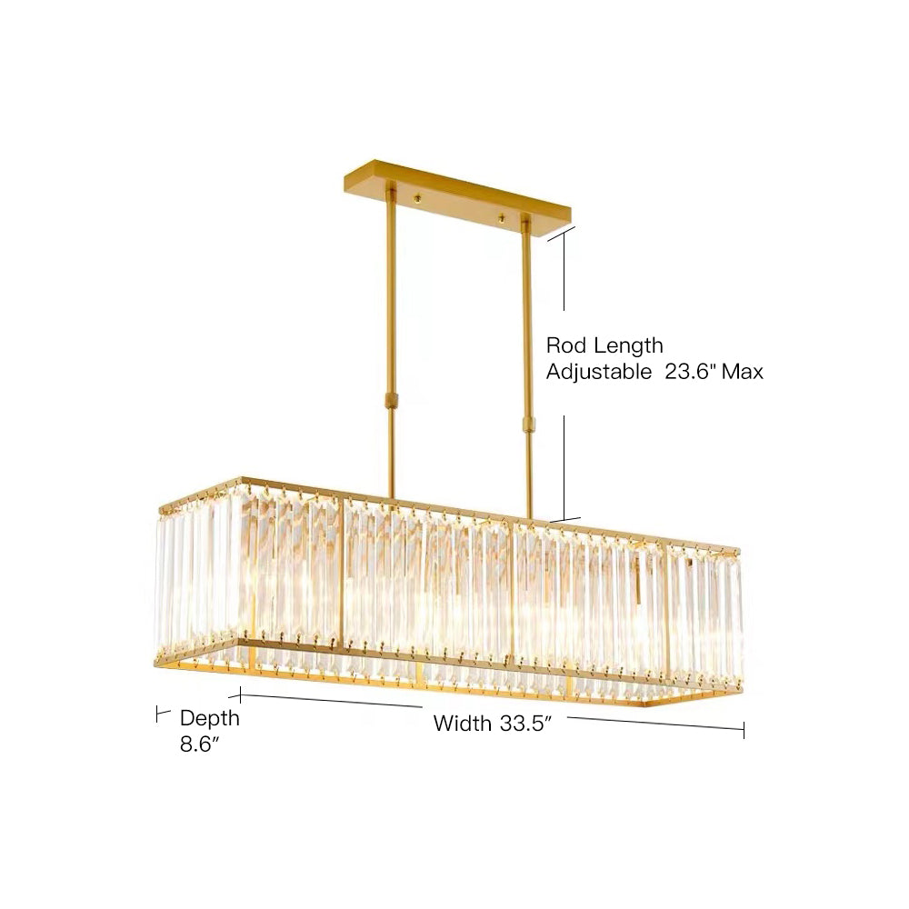 Rectangular Gold Frame Crystal Chandelier - White Background | Feyran