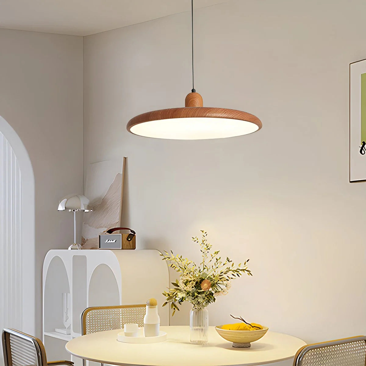 Feyran Retro Walnut Color Round UFO Pendant Light