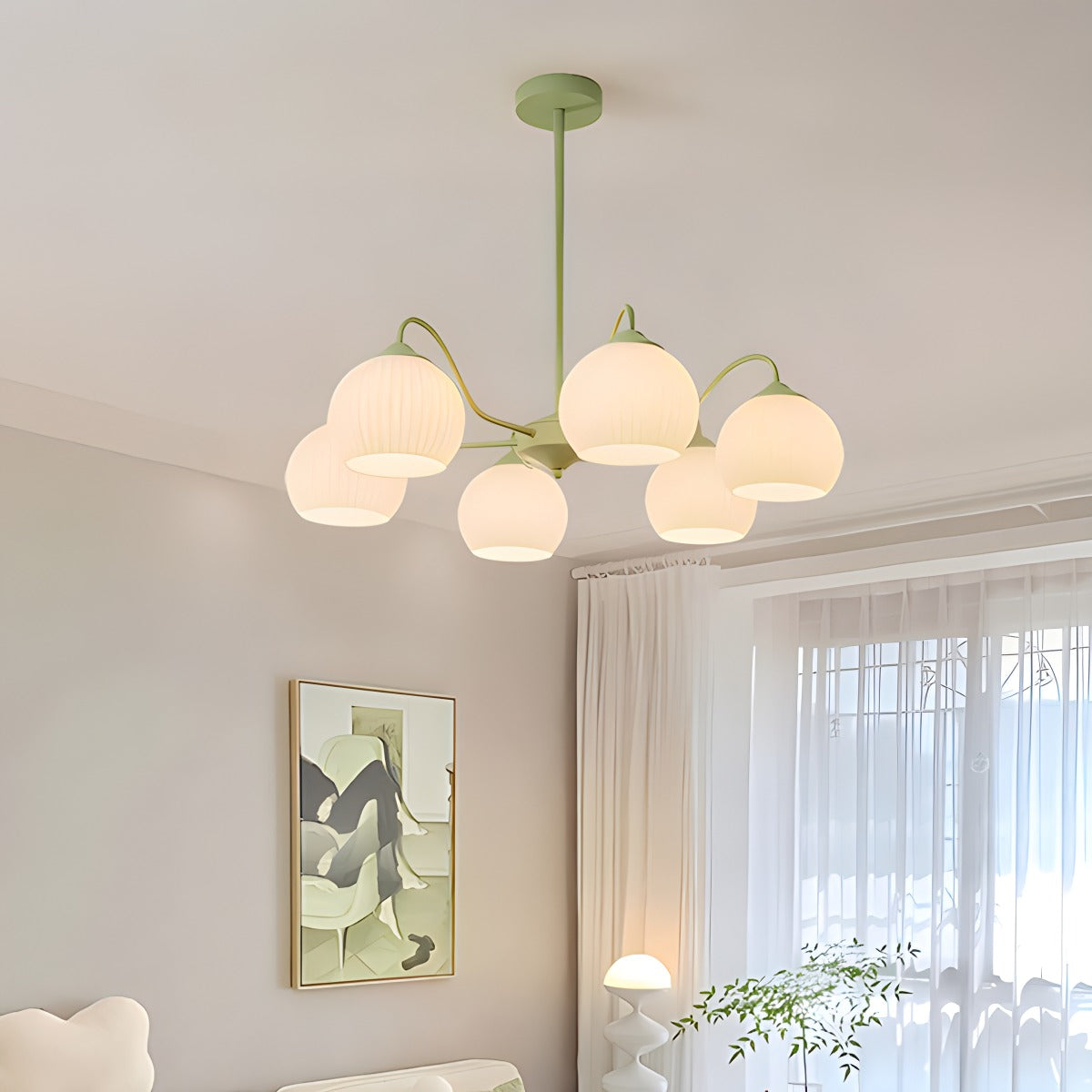Feyran Ribbed Glass Matcha Chandelier