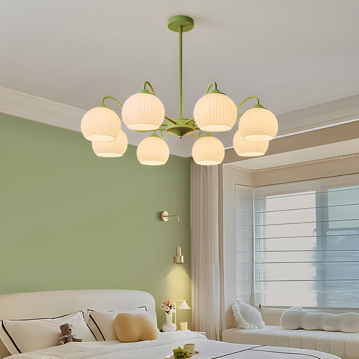 Feyran Ribbed Glass Matcha Chandelier