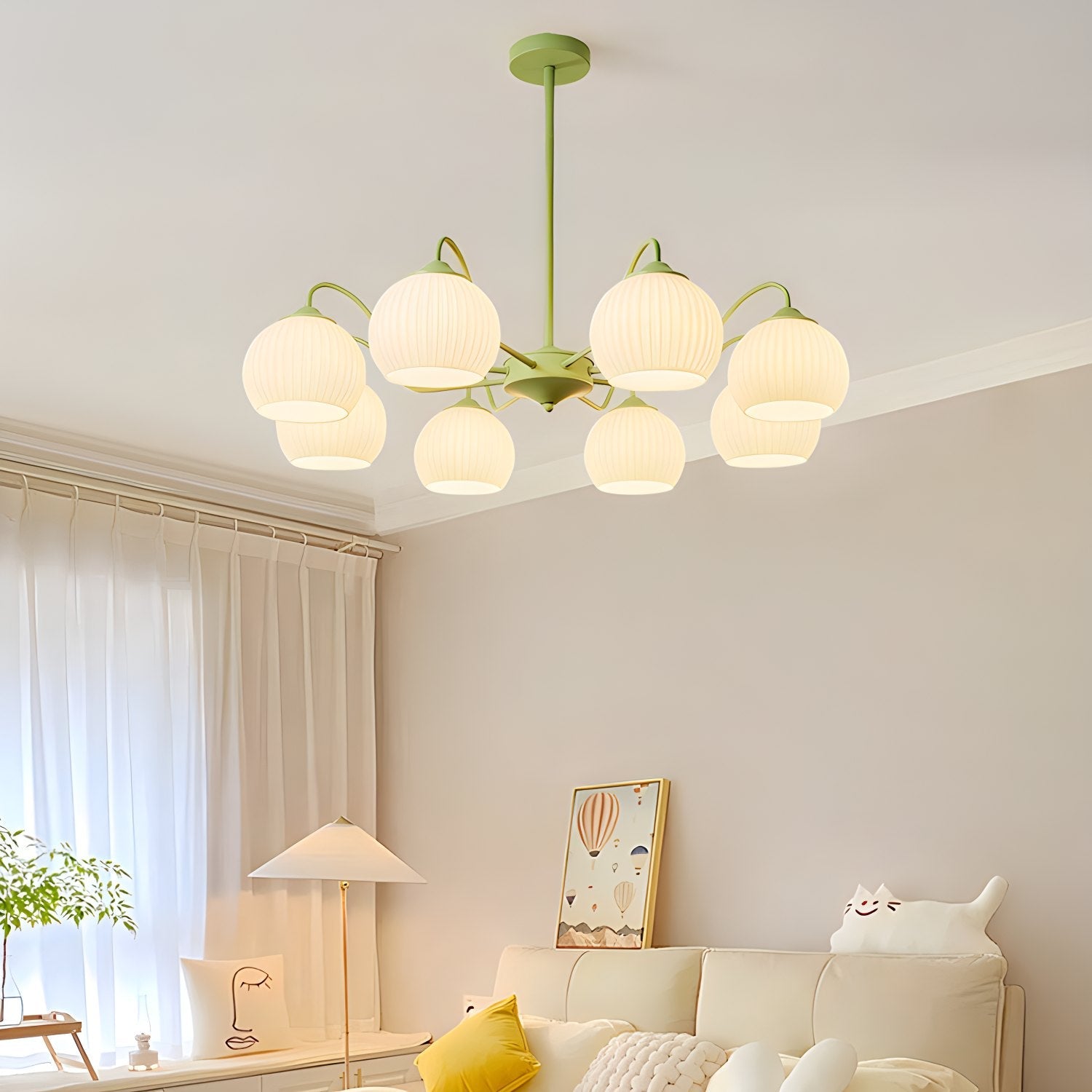 Feyran Ribbed Glass Matcha Chandelier