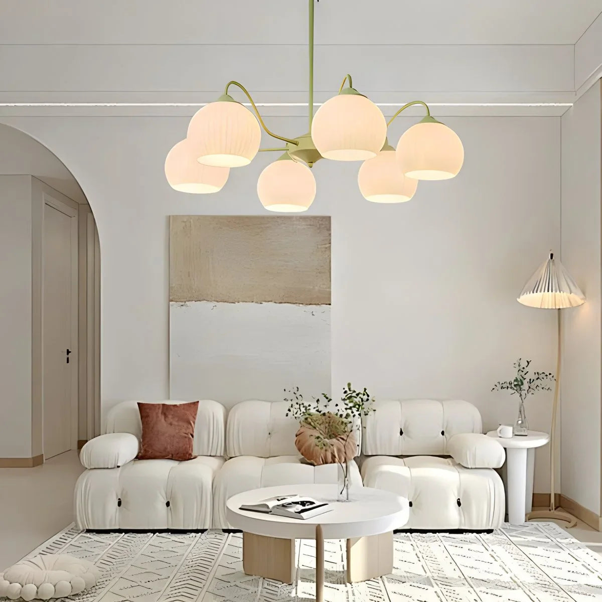 Feyran Ribbed Glass Matcha Chandelier