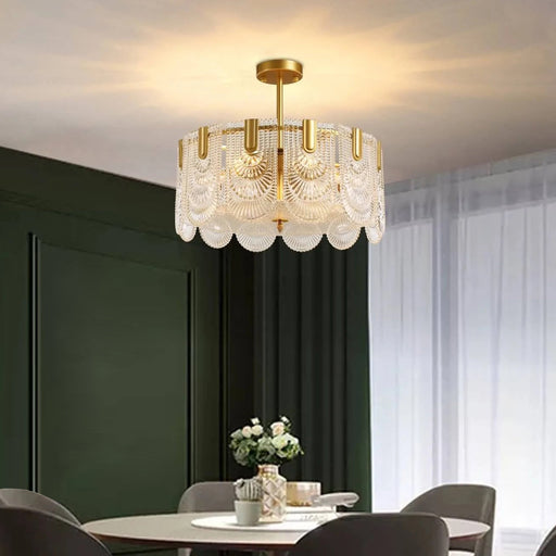 Round Shape Gold Glass Chandelier - Dining Room | Feyran
