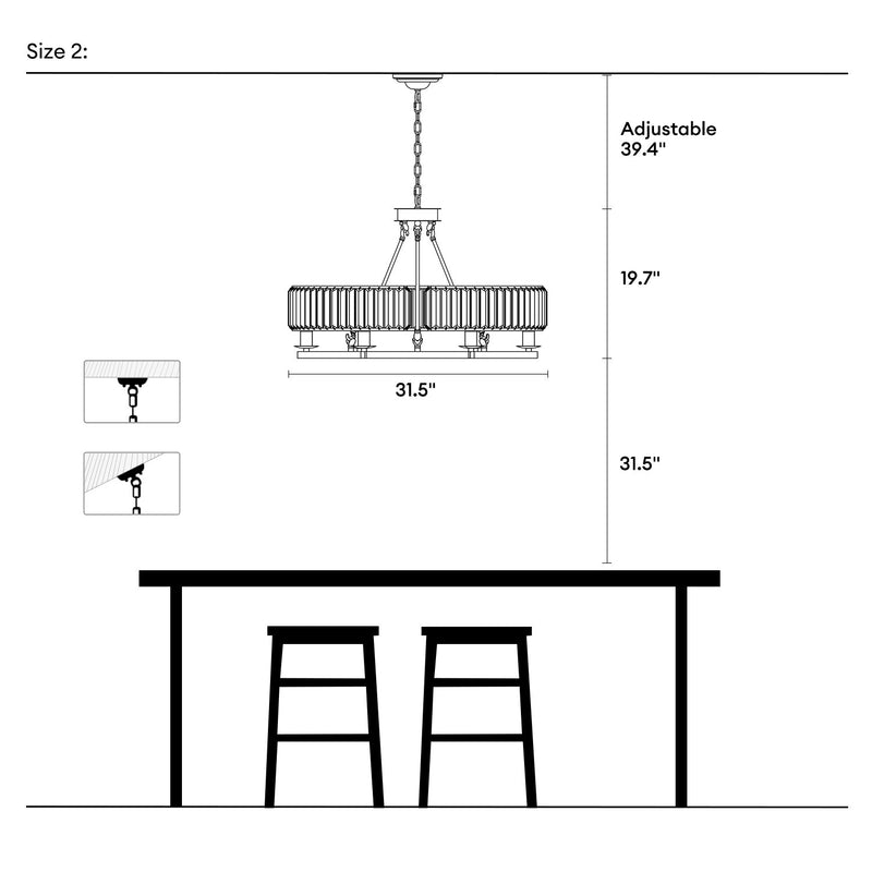 Contemporary Round Island Crystal Chandelier - Rustic Vintage Industrial design - Diam 31.5 inch