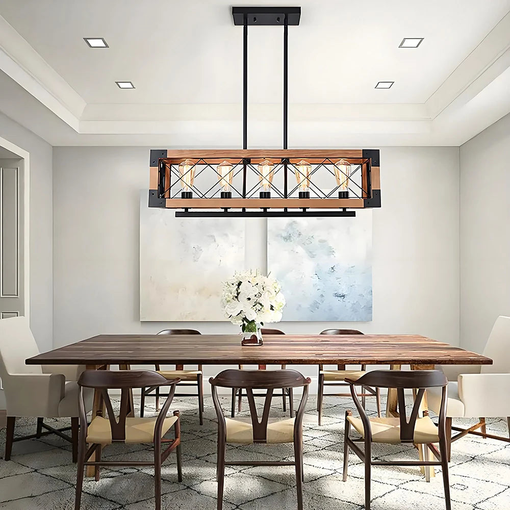 Rustic Beam 5-Light Farmhouse Chandelier - Feyran