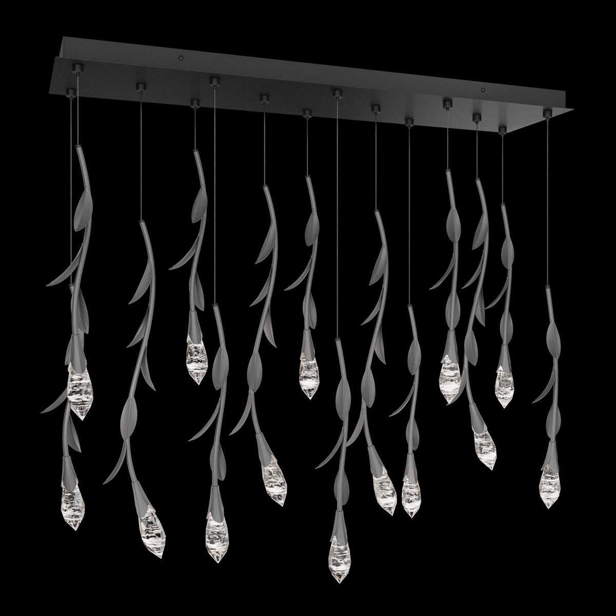 Modern Luxury Floating Branches Floral Crystal Chandelier with Rectangular Canopy for High-ceiling - Feyran