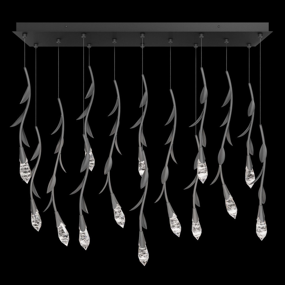 Modern Luxury Floating Branches Floral Crystal Chandelier with Rectangular Canopy for High-ceiling - Feyran