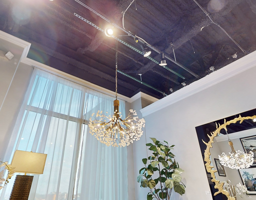 Stone Quartz Nine-Light Chandelier, Gold Leaf Finish with Natural Crystals, G9 Bulbs - Feyran