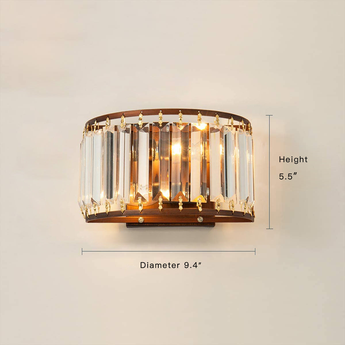 Semicircle Clear Crystal Wall Sconce - Size | Feyran