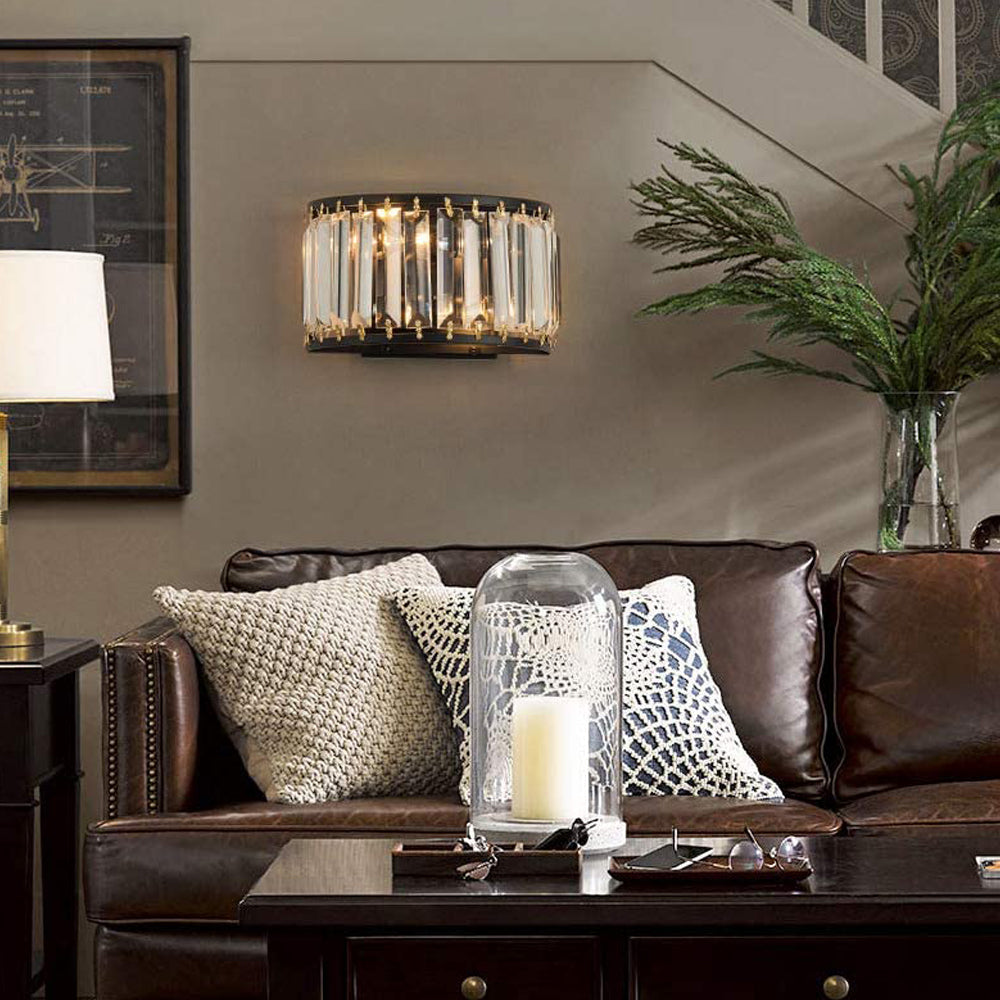 Semicircle Clear Crystal Wall Sconce - Living Room | Feyran