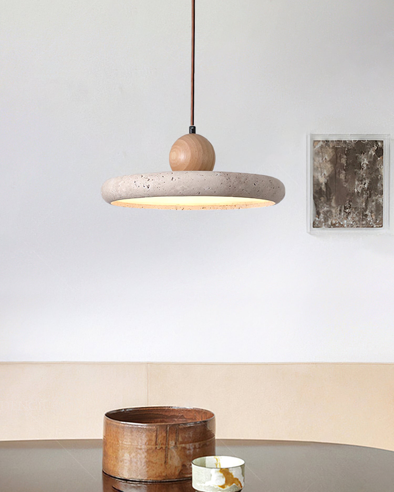 Siyane Modern Yellow Travertine Wood LED Pendant Lamp for Dining Room