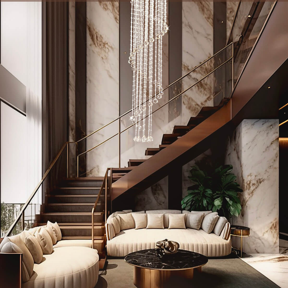 Spiral Raindrop Chandelier Double Layer-Staircase | Feyran