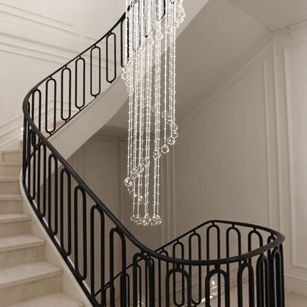 Spiral Raindrop Chandelier Double Layer-Staircase1 | Feyran