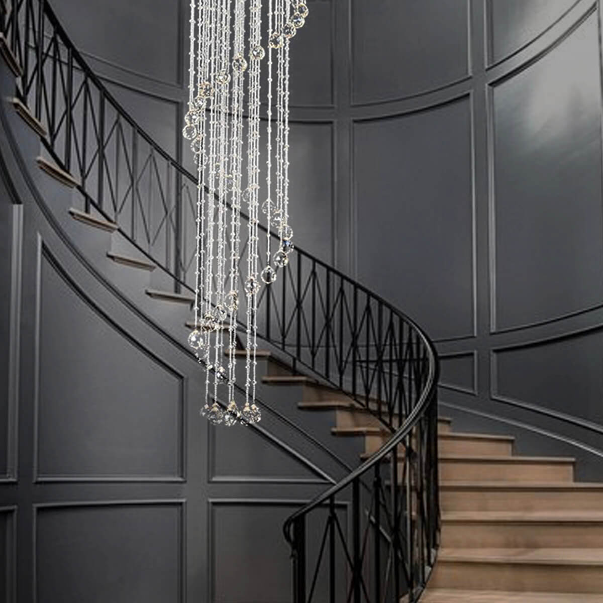 Spiral Raindrop Chandelier Double Layer-Staircase2 | Feyran