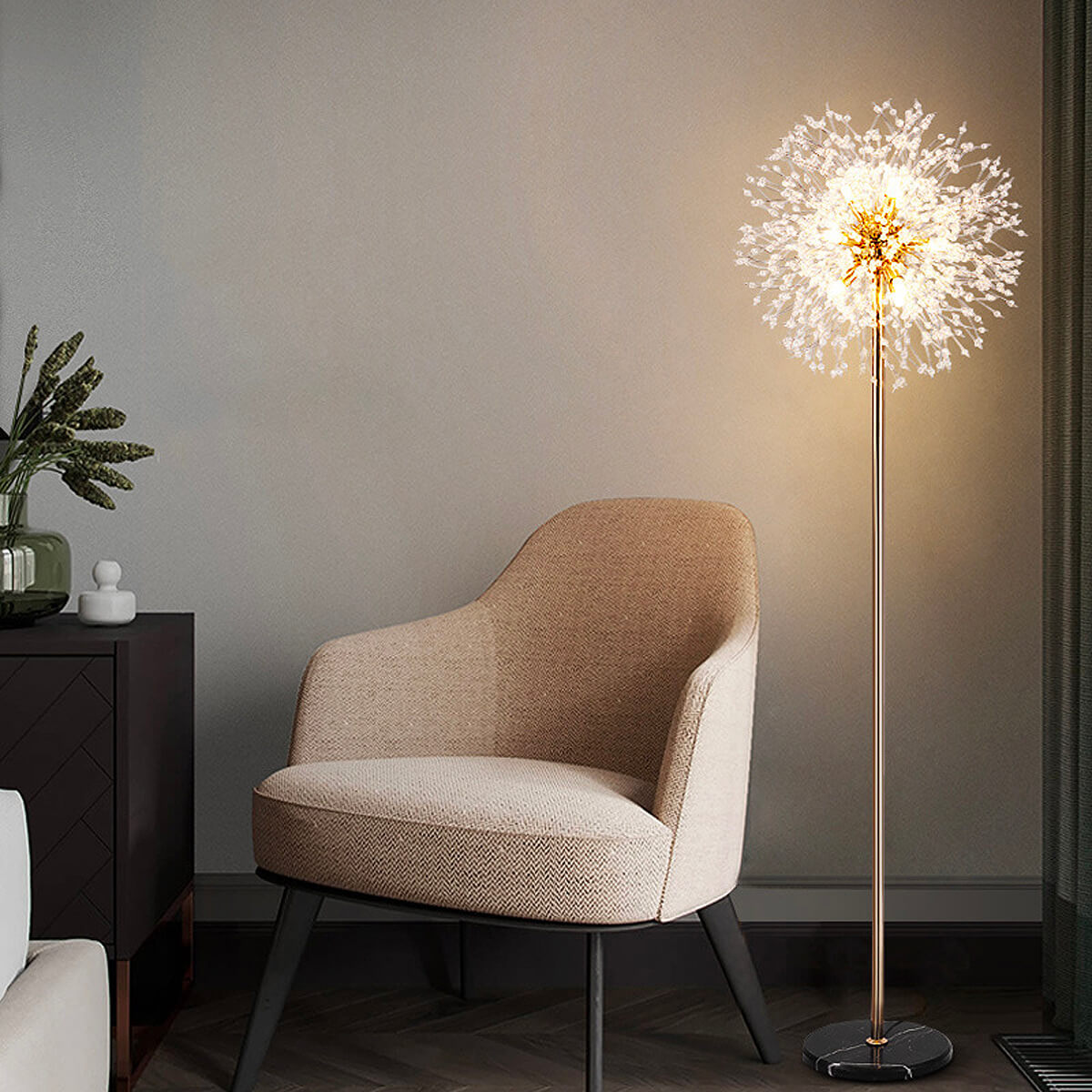 Sputnik-Sphere-Dandelion-Floor-lamp-sofa | Feyran