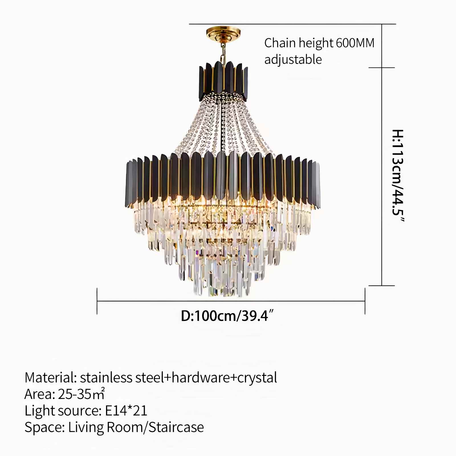 Feyran Modern Black Gold Luxury Crystal Chandelier