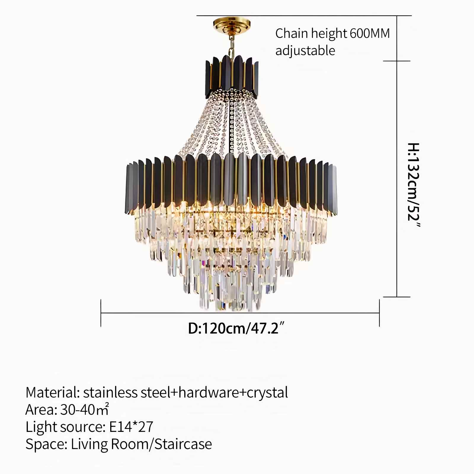 Feyran Modern Black Gold Luxury Crystal Chandelier