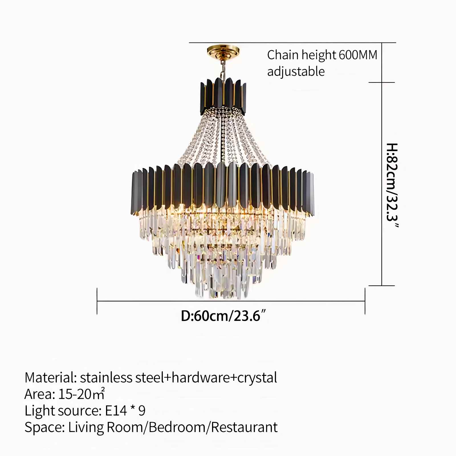 Feyran Modern Black Gold Luxury Crystal Chandelier